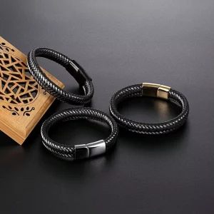Stylish Fashion Chain Link Bracelets with Easy Magnetic Buckle Combining Braided Rope and Leather Styles for Bracelets