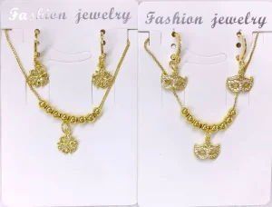 Stylish Gold Plated Jewelry Set with Bag and Fan Pattern Zircon Charms