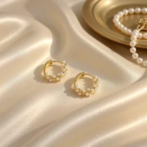 Stylish Gold Plated Pearl Drop Hoop Earrings Unique Exquisite for Womens Everyday Wear Fashionable Party Gift