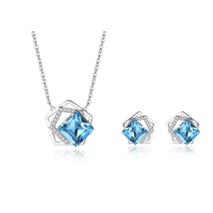 Stylish Luxury Crystal 925 Silver Earrings Ladies Necklace Vintage Wedding Jewelry Sets