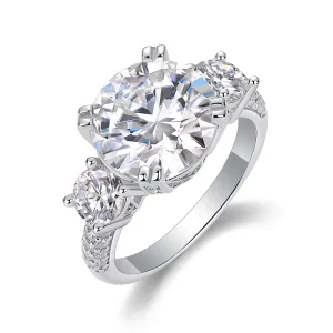 Stylish Luxury Trilogy Moissanite Thin Band Ring 925 Silver Prong Setting Unisex Anniversary Proposal Gift