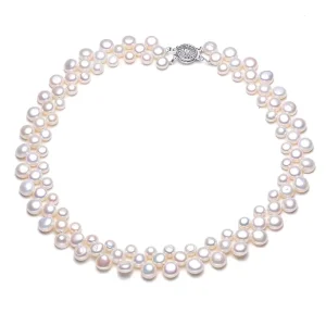 Stylish New Design 18inches Pearl Jewelry Freshwater Button Shape Pearl Necklace
