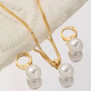 Stylish Pearl Jewelry Set for Women Featuring Drop Earrings and Matching Necklace Simple Elegant Everyday Wear and Party Acces