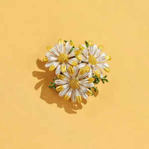 Stylish Retro Vintage Pure and Fresh Daisy Bouquet Brooch Yellow Flower Accessories Pin Designers Women Luxury Jewelry Gift