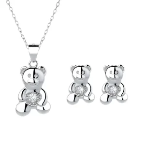 Stylish Silver Bear Rhinestone Earrings with Pendant Earrings