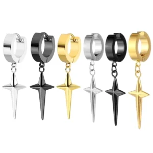 Stylish Stainless Steel Cross Star Huggie Earrings Fashionable Men’s and Women’s Hip hop Style Great for Gift