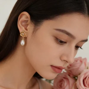 Stylish Trendy Pearl Glamour Women’s Stud Earrings Bezel Setting Available Custom Silver Plated Tai Silver Imitation Pearl