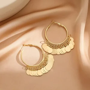 Stylish Women’s Gold Color Bohemian Style Geometric Round Drop Earrings Simple Fashion Wafer Jewelry Studs