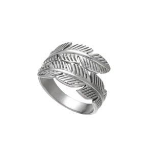 Stylish Women’s Stainless Steel Open Ended Rings Trendy Fresh Elegant Feather Leaf Design High End Luxury Fashion Ring