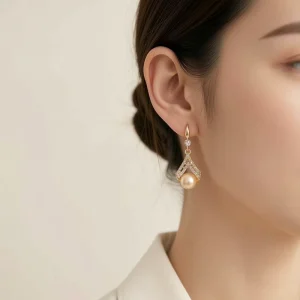 Stylish Women’s Wedding and Party Gold Plated Champagne Pearl Unique Design Drop Earrings Fashionable Gift