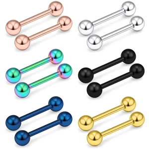 Stylish and Simple Stainless Steel Double headed Ball Tongue Studs Straight Barbell Nipple Rings Body Piercing Jewelry