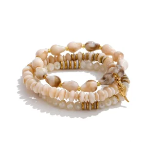 Summer Beach 18K Gold Plated Stainless Steel Resin Beaded Bracelet Multi Layer Elastic Charm Bracelet for Women