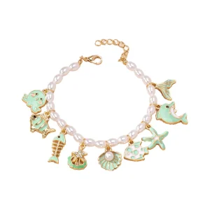 Summer Beach Bracelet Sea Life Starfish Shell Charm Bracelets Faux Pearl Beaded Bracelets Boho Jewelry for Women