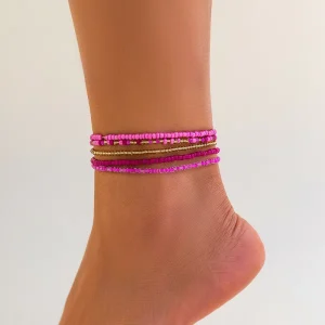 Summer Beach Candy Color Stack Anklet Boho Multi layer Beaded Resin Anklet for Women