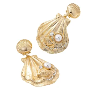 Summer Beach Holiday Earrings Shell Pendant Ladies’ Daily Wear Zinc Alloy Copper Stainless Steel Quartz Diamond Pearl Religious