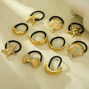 Summer Beach Jewelry Sea Star Zircon Scrunchies Hair Ties for Women Elastic Rope Stainless Steel Starfish Shell Hair Accessories