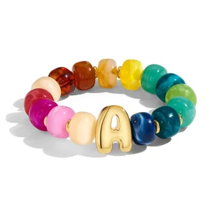 Summer Beach Jewelry Stretch Acrylic Letter Charm Bracelet Statement Colorful Resin Bubble Initial Chunky Beaded Bracelet