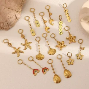 Summer Beach Ocean Style Stainless Steel Zircon Rainbow Pearl Flower Paw Evil Eye Starfish Shell Dolphin Bag Charm Jewelry DIY