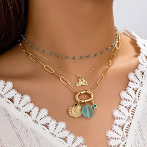 Summer Beach Vacation Oil Dripping Starfish Shell Slide Bead Necklace Set for Women Charms Vacation Beach Starfish Shells DIY