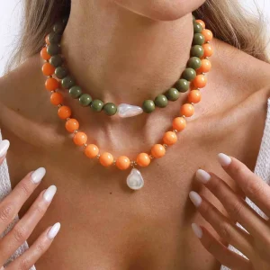 Summer Candy Color Acrylic Plastic Round Bead Choker Necklace Irregular Shaped Pearl Pendant Necklace for Girls