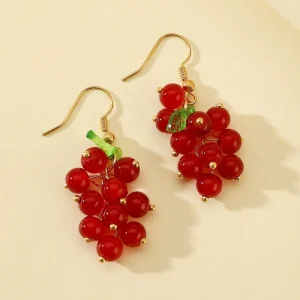 Summer Cute Multi-color Grape Alloy Glass Earrings for Women