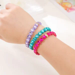 Summer Dazzling Rhinestone Bracelet Women Fashion Colorful Enamel Alloy Heart Zircon Beaded Elastic Bracelets for Teen Girls
