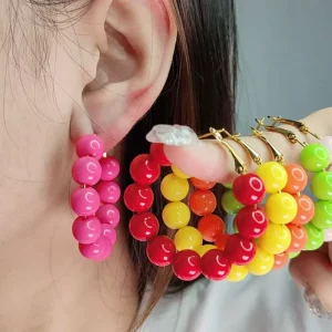 Summer Earrings Bead Candy Colored Acrylic Earrings Small Fresh Exaggerated Fashionable Earrings Ear Accessories N26655
