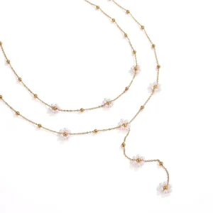 Summer Elegant Stainless Steel Daisy Pendant Necklace Sporty Design Bamboo Chain Gold Plated for Women’s Religious Trendy Gift