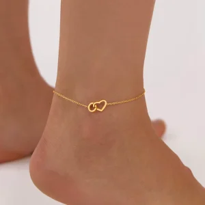 Summer Fashion Fresh Heart Stainless Steel Anklet for Women Minimalist Versatile Temperament Ins Style Heart Foot Jewelry