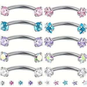 Summer Fashion New Eyebrow Studs Curved Barbells Navel Rings Lip Studs Body Piercing Jewelry Set