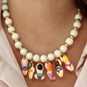 Summer Fashion Trendy Accessory Gold Plated Acrylic Bead Chain Bikini Suit Pendant Necklace
