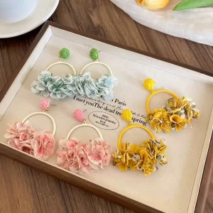 Summer Fashionable Trend Daily Temperament Large Hoop Earrings Sweet Multi color Fabric Flower Earrings Gifts for Women