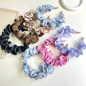 Summer French Ruffles Pleated Rolled Covered Edge Headband Simple Fashion Wide Hair Accessory for Women