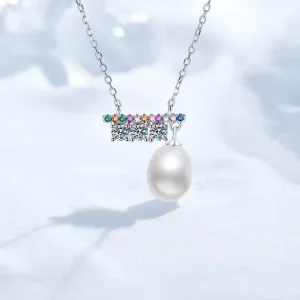 Summer Fresh CuteRomantic Geometric Freshwater Pearl Pendant Necklace for Women Platinum PT95018k Gold Balance Beam Set