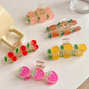 Summer Fruit Hair Accessories Ins Sweet Cherry Peach Hair Grab Acrylic Hair Claw Clips for Girls