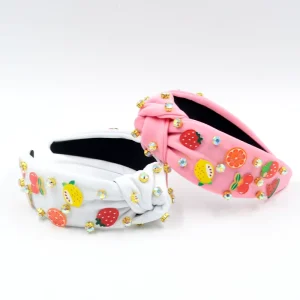 Summer Fruit Knotted Headbands with Strawberry Lemon Orange & Cherry Charms Cute Strawberry & Lemon Hair Accessories