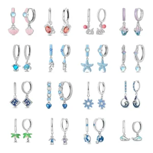 Summer High Quality 18K Gold Plated Stainless Steel Metal Starfish Hoop Earrings Trendy Stone Jewelry