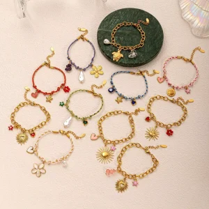 Summer Jewelry Handmade Multi Pendant Colorful Rope Braided Stainless Steel Fashion Charm Bracelets