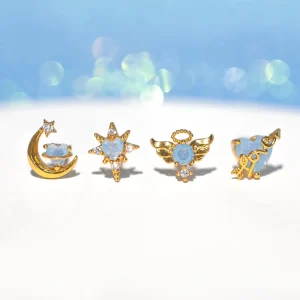 Summer New Fashion Dreamy Blue Love Planet Earrings 4 Piece Set Asymmetrical Zircon Love Earrings