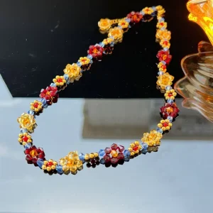 Summer New Flower designed Handcrafted Beaded Elegant Versatile Light Luxury Necklace and Earring Sets