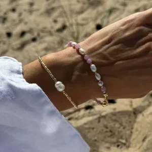 Summer Sea Beach Stretch Crystal Natural Stone Pearl Bead Bracelet Fashion Handmade Waterproof Jewelry Gifts for Women