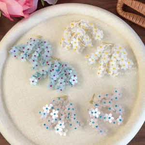 Summer Small Fresh Plastic Beaded Woven Sequins Flower Tassel Earrings Sweet Design Exquisite Women’s
