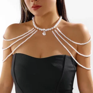 Summer Style Fashion Body Jewelry Imitate Pearl Beaded Tassel Necklace Body Chain Women’s Jewelry