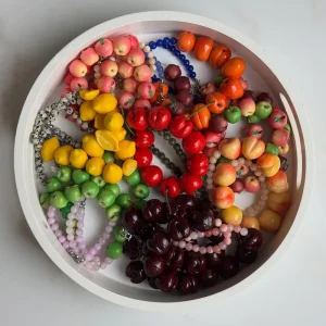 Summer Trends Super Realistic Fruits Charm 3D Resin Cherry Lemon Layered Handmade Beaded Bracelet for Women