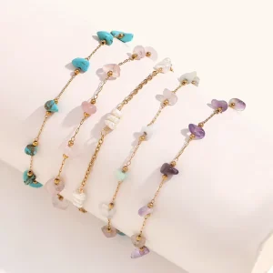 Summer Turquoise Bracelet Necklace Women Stainless Steel 18k Gold Plated Colorful Beaded Natural Stone Necklace