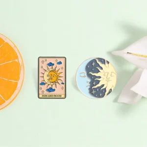 Sun Moon Tarot Enamel Pin Two Styles Celestial Star Cloud Brooch For Backpack Decor