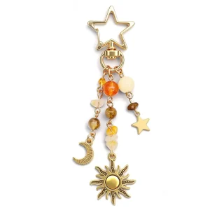 Sun and Moon Keychain Star Key Ring for Women Colorful Star Key Chain Y2k Sunshine Keychain Beads Gemstone Aesthetic Bag Charms