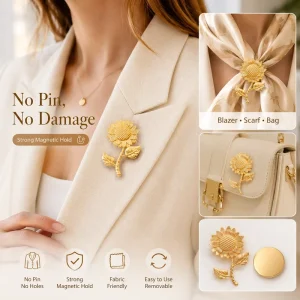 Sunflower Needle Free Magnetic Metal Brooch Sturdy Durable Rhinestone Fashion Jewelry For Dresses Jackets Scarves Four Seasons