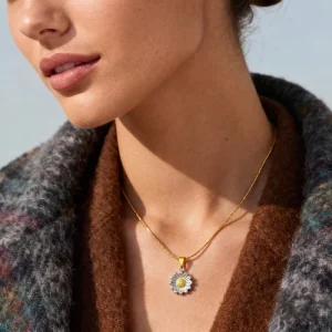 Sunflower Pendant Necklace Stainless Steel Chain for Women