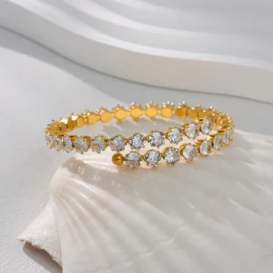 Super Shiny Star Cubic Zirconia Layering 18k Gold Plated Adjustable Bohemian Fashion Bracelet Stainless Steel Bangle